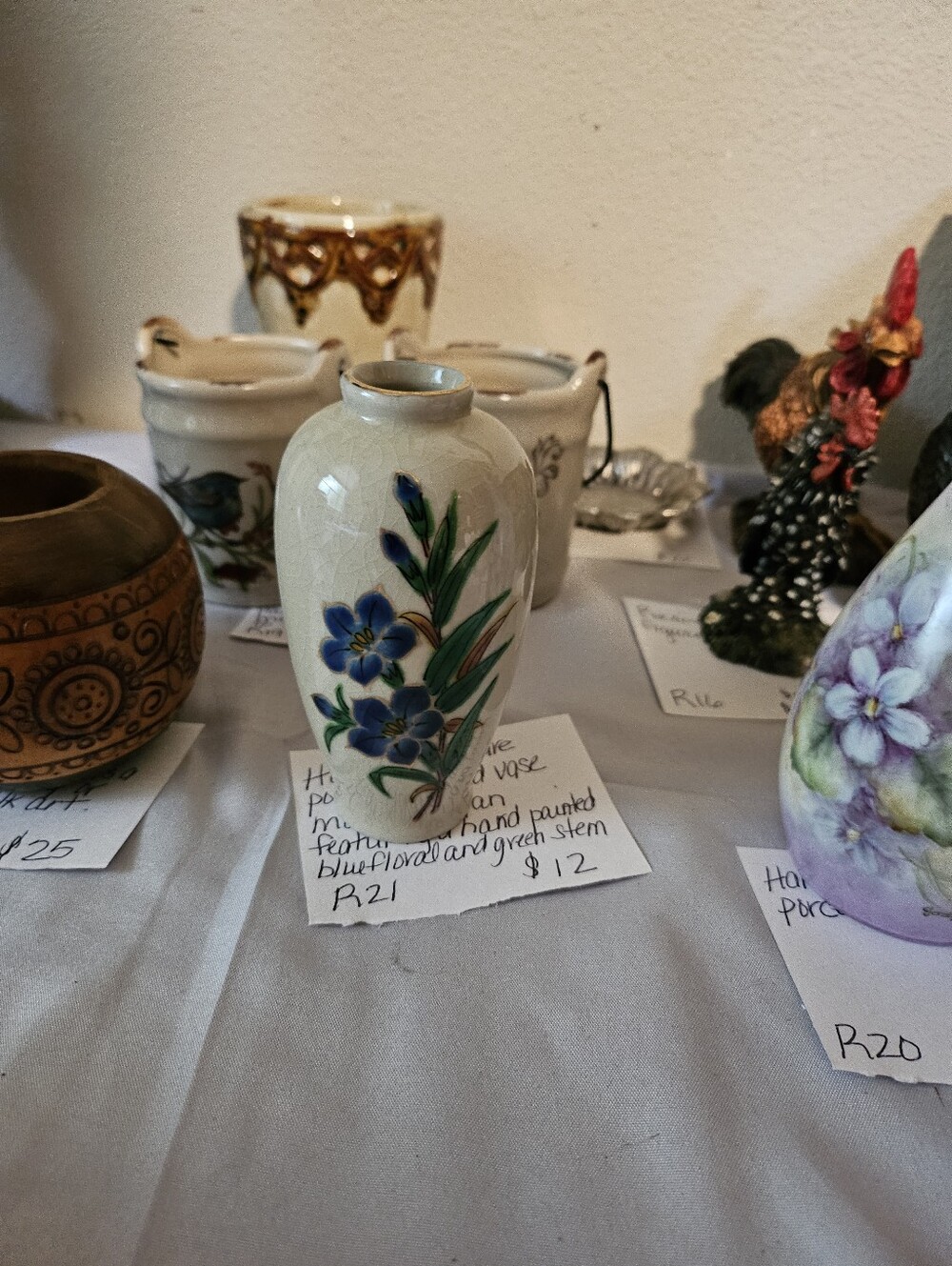 Hand-Painted Blue Floral Ceramic Vase - White